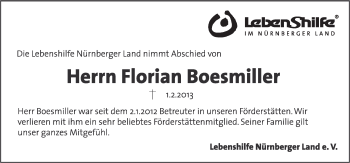 Traueranzeige von Florian Boesmiller von Pegnitz-Zeitung